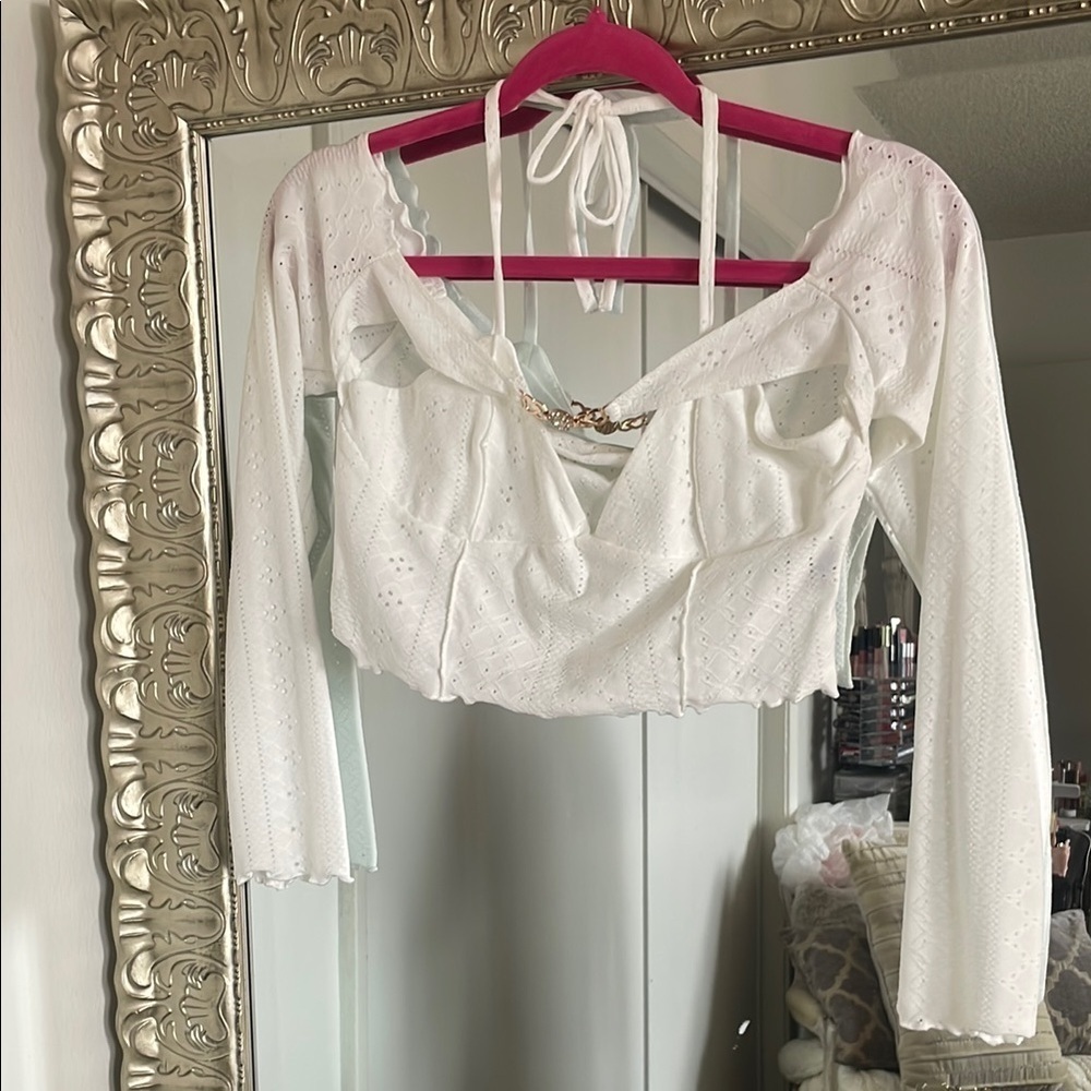 White Eyelet Long Sleeve Top